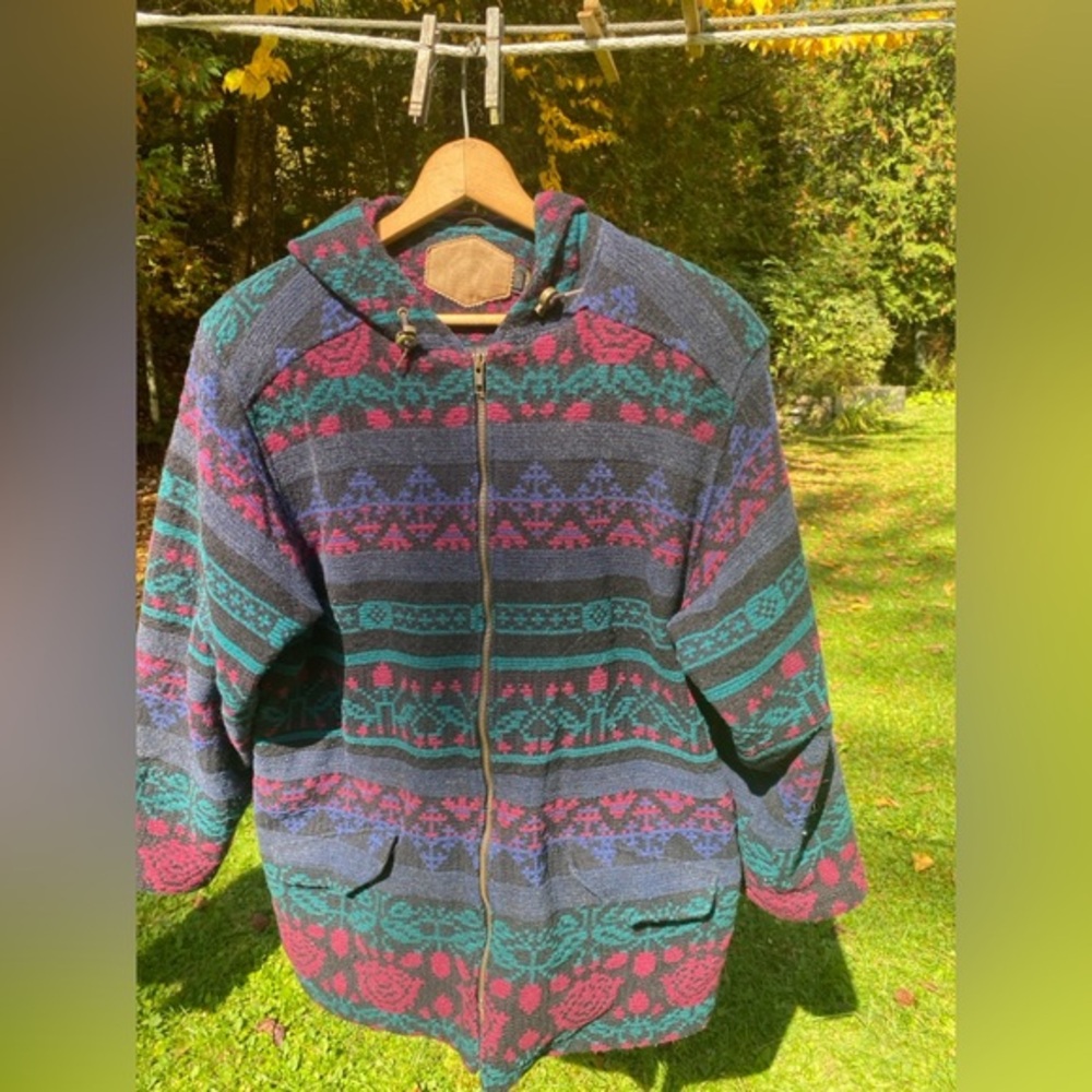 Warm Multicolored Wool Hooded Coat